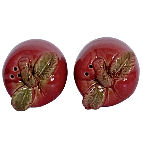 Salt Pepper Shakers Ceramic Apples Rustic Autumn Harvest Artisan Hand Painted - Picture 5 of 15